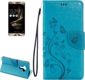 Voor Asus ZenFone 3 / ZE552KL geperst bloemenpatroon lederen tas met houder & kaartsleuven & portemonnee (blauw)