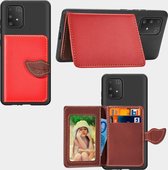 Voor Galaxy S10 Lite / A91 Leaf Buckle Litchi Texture Card Holder PU + TPU Case met Card Slot & Wallet & Holder & Photo Frame (Rood)