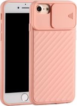 Voor iPhone 6 & 6s / 7 & 8 Sliding Camera Cover Design Twill Anti-Slip TPU Case (roze)