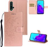 Voor Huawei Nova 5 Plum Blossom Pattern Links en Rechts Flip Leren Case met Beugel & Kaartsleuf & Portemonnee & Lanyard (Rose Gold)