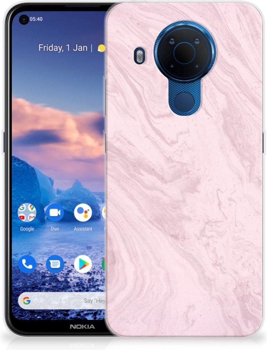 Nokia 5.4 TPU Siliconen Hoesje Marble Pink - Origineel Cadeau Vriendin