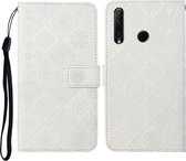 Huawei Honor 20 lite / 10i Etnische stijl Reliëfpatroon Horizontale flip lederen hoes met houder & kaartsleuven & portemonnee & lanyard (wit)