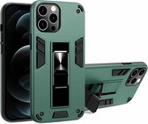 2-in-1 pc + TPU schokbestendige beschermhoes met onzichtbare houder voor iPhone 12 Pro Max (donkergroen)