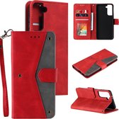 Voor Samsung Galaxy S21 Ultra 5G Stiksels Kalfsstructuur Horizontale Flip Leren Case met Houder & Kaartsleuven & Portemonnee (Rood)