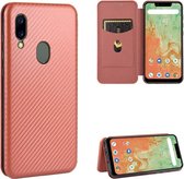 Voor UMIDIGI A3X koolstofvezel textuur magnetische horizontale flip TPU + pc + PU lederen tas met kaartsleuf (bruin)