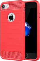 Voor iPhone 8 & 7 Brushed Texture Fiber TPU Rugged Armor beschermhoes (rood)
