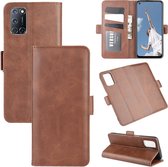Voor OPPO A72 Dual-side magnetische gesp horizontale flip lederen tas met houder & kaartsleuven & portemonnee (bruin)