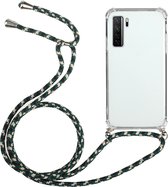 Voor Huawei P40 Lite 5G Four-Corner Anti-Fall transparante TPU beschermhoes met lanyard (groen zwart)