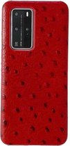 Voor Huawei P40 Pro struisvogel textuur hoofdlaag rundleer achterkant hoes (rood)