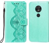 Voor Motorola Moto G7 Play (EU-versie) Flower Vine Embossing Pattern Horizontale Flip Leather Case met Card Slot & Holder & Wallet & Lanyard (Green)