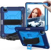 Contrasterende kleur Robot schokbestendig siliconen + pc-beschermhoes met houder voor iPad Air (2020) 10.9 (marineblauw)