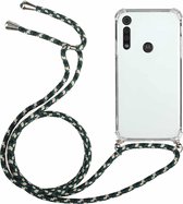 Voor Motorola Moto G8 Play Four-Corner Anti-Fall transparante TPU beschermhoes met lanyard (groen zwart)