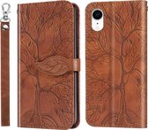 Life of Tree Embossing Pattern Horizontale Flip lederen tas met houder & kaartsleuf & portemonnee & fotolijst & lanyard voor iPhone XR (bruin)