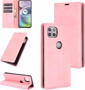 Voor Motorola Moto G 5G Retro-skin Business magnetische zuignap lederen tas met houder & kaartsleuven en portemonnee (roze)