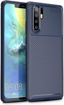 Carbon Fiber Texture Shockproof TPU Case voor Huawei P30 Pro (blauw)