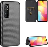 Voor Geschikt voor Xiaomi Mi Note 10 Lite Koolstofvezel Textuur Magnetische Horizontale Flip TPU + PC + PU lederen tas met kaartsleuf (zwart)