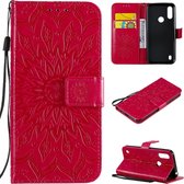 Voor Motorola Moto E6s (2020) Geperst afdrukken Zonnebloempatroon Horizontale flip PU lederen hoeshouder & kaartsleuven & portemonnee & lanyard (rood)