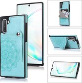 Voor Samsung Galaxy Note10 reliëfpatroon PU + TPU beschermhoes met houder & portemonnee & kaartsleuven (groen)