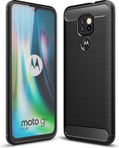 Voor Motorola Moto G9 Play Brushed Texture Carbon Fiber TPU Case (Zwart)