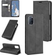 Voor OPPO A72 Retro-skin Business magnetische zuig lederen tas met houder & kaartsleuven & portemonnee (zwart)