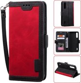 Voor xiaomi 9 lite retro splicing horizontale flip lederen tas met kaartsleuven en houder en portemonnee (rood)