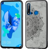 In reliÃ«f gemaakt Mandala-patroon PC + TPU + stoffen telefoonhoes voor Huawei P20 Lite (2019) / Nova 5i, met draagkoord en magnetisch (grijs)