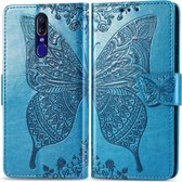 Butterfly Love Flowers reliÃ«f horizontale flip lederen tas voor OPPO F11, met houder & kaartsleuven & portemonnee & lanyard (blauw)