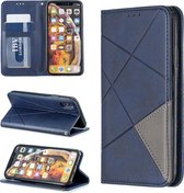 Ruit textuur horizontale flip magnetische lederen tas met houder en kaartsleuven en portemonnee voor iphone xs / x (blauw)