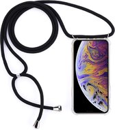 Four-Corner Anti-Fall transparante TPU mobiele telefoonhoes met lanyard voor iPhone XS Max (zwart)