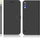 Voor Galaxy A10 / M10 geÃ¯miteerd spiegelend oppervlak horizontale flip lederen tas met houder & kaartsleuven & portemonnee & lanyard (zwart)