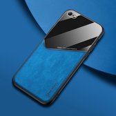 Voor iPhone 6Plus / 6s Plus All-inclusive leer + telefoonhoes van organisch glas met metalen ijzeren plaat (blauw)