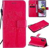 Voor Samsung Galaxy A51 5G Tree & Cat reliÃ«fpatroon Horizontale flip lederen tas met houder & kaartsleuven & portemonnee en lanyard (rose rood)