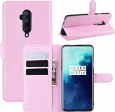 Voor OnePlus 7T Pro Litchi Texture Horizontale Leren Flip Case met Portemonnee & Houder & Kaartsleuven (Roze)