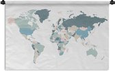 Wandkleed WereldkaartenKerst illustraties - Wereldkaart met landen in verschillende pastelkleuren op een witte achtergrond Wandkleed katoen 90x60 cm - Wandtapijt met foto