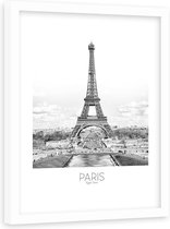 Foto in frame ,  Eiffeltoren in Parijs  , 80x120cm , Zwart wit , wanddecoratie