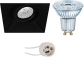 OSRAM - LED Spot Set - Parathom PAR16 930 36D - Prima Nivas Pro - GU10 Fitting - Dimbaar - Inbouw Vierkant - Mat Zwart - 3.7W - Warm Wit 3000K - Trimless - Kantelbaar - 150mm