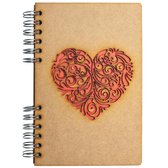 KOMONI - Duurzaam houten Schetsboek - Gerecycled papier - Navulbaar - A5 - Blanco -   Rood Hart
