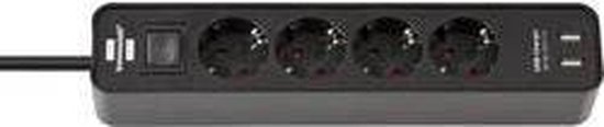 Ecolor stekkerdoos met USB 4-voudig zwart/zwart 1,5m H05VV-F 3G1,5 met schakelaar - Brennenstuhl