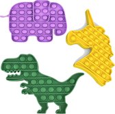 Pop it van By Qubix - Pop it fidget toy - Set van 3 - Eenhoorn, Dinosaurus, Olifant - fidget toy van hoge kwaliteit!