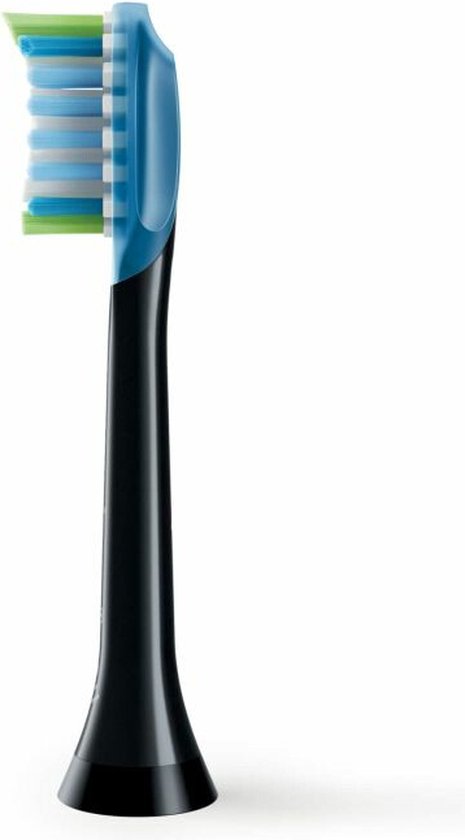 Zwarte Philips Sonicare C3 opzetborstel met blauwe, witte en groene borstelharen.