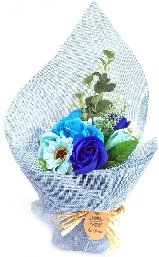 Zeep Bloemen Boeket - Blauw - 35x17x10cm