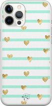 iPhone 12 Pro Max hoesje - Mint hartjes - Soft Case Telefoonhoesje - Print - Blauw