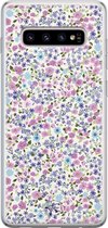 Samsung Galaxy S10 siliconen hoesje - Paarse bloemen - Soft Case Telefoonhoesje - Paars - Bloemen