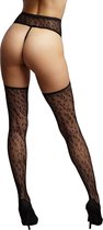 Suspender Leopard Pantyhose - Black - O/S - O/S - Lingerie For Her - Hosiery