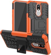 Schokbestendige pc + TPU-bandenpatroonbehuizing voor LG K40, met houder (oranje)