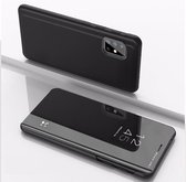 Voor Galaxy A51 vergulde spiegel horizontale flip lederen hoes met standaard mobiele telefoon holster (zwart)