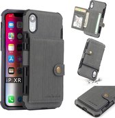 Voor iPhone XR Brushed Texture Shockproof PU + TPU Case, met kaartsleuven & portemonnee en fotolijst (grijs)