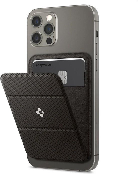 Spigen Smart Fold Porte-Cartes Magnétique Portefeuille Conçu pour MagSafe avec Béquille Compatible avec iPhone 12 Noir iPhone 12 Pro/iPhone 12 Mini
