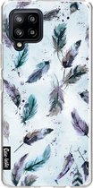 Casetastic Samsung Galaxy A42 (2020) 5G Hoesje - Softcover Hoesje met Design - Feathers Blue Print
