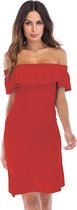 Zomer een woord kraag strapless schouder taille slanke effen kleur jurk voor vrouwen (kleur: rood maat: l)-Rood